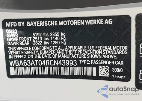 2024 BMW M440I xDrive z USA, uszkodzony, nr VIN WBA63AT04RCN43993